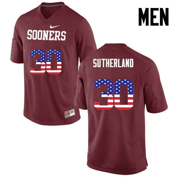 Men Oklahoma Sooners #30 Calum Sutherland College Football USA Flag Fashion Jerseys-Crimson - Click Image to Close
